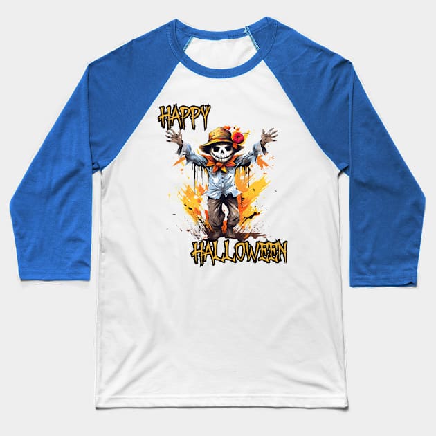 Spooky Scarecrow Happy Halloween Baseball T-Shirt by DivShot 